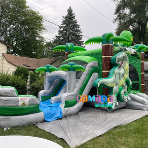 Château gonflable aquatique combiné en PVC vert marbré et gris avec toboggan aquatique, kits de réparation et souffleur inclus - Product Image 2