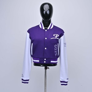 Purple <b>White</b> Heated Winter Varsity <b>Jacket</b> Full Sleeve Embroidered Logo Silk Lining 100% Wool Shell OEM ODM Service - Product Image 1