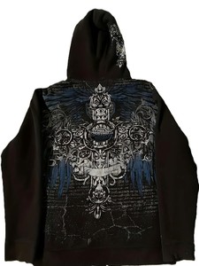 Sudadera con capucha gótica negra para hombre, con cremallera, estilo crop, oversize, bordado de corazón, manga regular, anti-bolitas, de algodón French Terry - Product Image 3