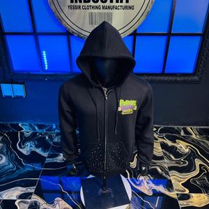 Sudadera con capucha de algodón para hombre de marca premium con logo estampado DTF, cremallera, efecto lavado, desgastado, vintage, rasgado, estilo urbano con cuentas - Product Image 1