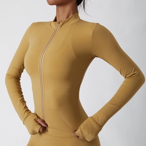 Vente en gros de veste de sport pour femmes, respirante et extensible, haut de yoga à manches longues, haut de sport à fermeture éclair pour la course à pied - Product Image 6