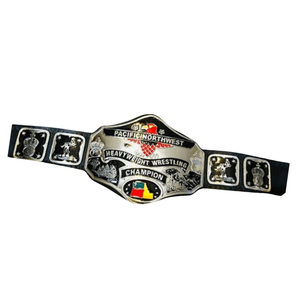 Cinturón de Campeón de Lucha Libre de Peso Pesado del Pacífico Noreste, Plateado con Diseño Colorido, Correa Negra, Cinturones de Título Coleccionables - Product Image 6