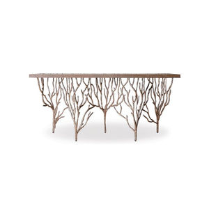 Mesa de consola moderna con base de cuerno chapada en oro de la mejor calidad y superficie de madera para sala de estar a un precio impresionante. - Product Image 2