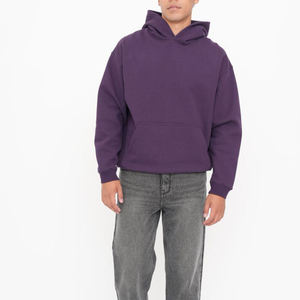 Sudadera con Capucha Morada para Hombre, Talla Grande, Color Sólido, Informal, de Algodón Tejido, para Otoño - Product Image 1