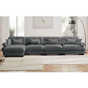 Divano Moderno a L in Velluto, Convertibile, Profondo, 4 Posti, Modulare, Comodo, Imbottito, Angolare per Soggiorno - Product Image 2
