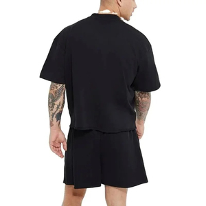 เสื้อยืดแขนสั้นทรงบ็อกซี่ฟิตโอเวอร์ไซส์สำหรับผู้ชาย ผ้าคอตตอนผสม สไตล์ลำลอง คอกลม สีพื้น เสื้อสตรีทแวร์พื้นฐาน - Product Image 3