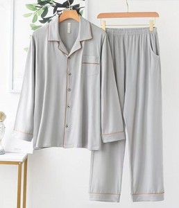 Custom Logo Polyester/Cotton Solid Casual Ultra-soft Long Sleeve Plus Size <b>Set</b> Night Dress <b>for</b> <b>Men</b> <b>Pajamas</b> - Product Image 2