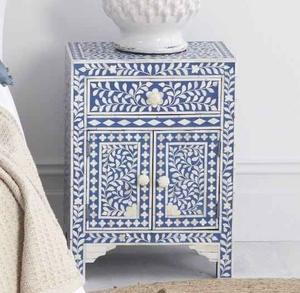 Table à tiroirs en os incrusté de la marque ILAHI, design moderne, détails en agate, rangement à trois niveaux, meuble portable pour la maison - Product Image 1