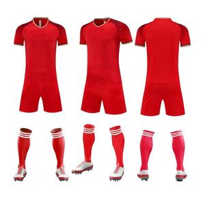 Ensemble d'uniformes de football de haute qualité, couleurs personnalisées, logo, 100% coton, col en V, taille élastique, manches courtes, séchage rapide, unisexe, pour tous - Product Image 2