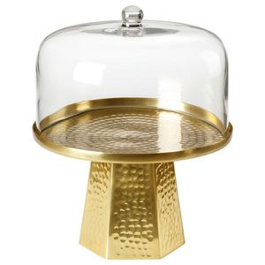 Plateau à gâteau rond en verre avec couvercle, base argentée, design classique, vaisselle et assiettes pour fêtes, plateau à gâteau en verre avec couvercle, base argentée - Product Image 2