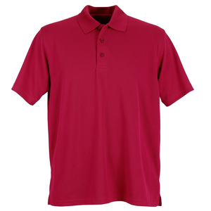 Polo de hombre de manga corta, 100% poliéster, color rojo sólido, tejido anti-pilling, con logotipo personalizado bordado e impreso, precio bajo, MOQ bajo. - Product Image 4