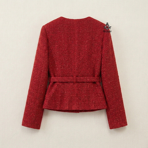 Blazer de Lana Tweed Rojo para Hermandades y Fraternidades Masónicas, Cuello Redondo, Manga Larga, Cierre de Botones, Blazer de Invierno - Product Image 3