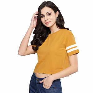 T-shirts courts en coton respirant de qualité supérieure pour femmes, à manches courtes, couleur unie, style streetwear, avec logo personnalisé - Product Image 3