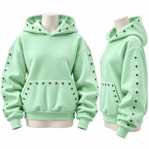 Sudadera Rosa Oversize para Mujer con Diseño de Ojales y Bordado en Relieve, Mangas Regulares, 100% Algodón, Estilo Hip Hop, Novedad de Otoño - Product Image 2
