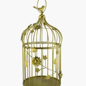 Farolillo de latón dorado con forma de jaula de pájaro, cilíndrico, para decoración del hogar, portavelas de metal vacío con diseño floral - Product Image 1