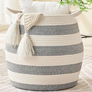 Solution de rangement pour la maison, panier à linge élégant, panier de couleur neutre, panier de rangement beige, panier en corde souple, panier à linge durable - Product Image 2