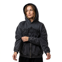 Sweat à capuche oversize noir en coton avec logo imprimé en relief, poche avant, coupe courte, style automne pour homme