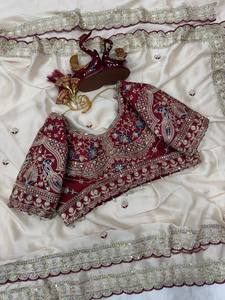 Sari indien exclusif, dernier modèle élégant en organza doux et lourd, broderie raffinée pour mariages et événements formels estivaux - Product Image 4