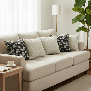 SOGA Elegant Textured 5PC Black Floral and Cream Cable Knit Diamond Cushions Set <b>Decorative</b> & Throw <b>Pillows</b> - Product Image 2