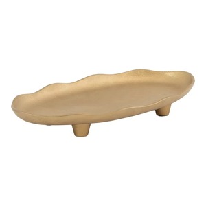 Plateau décoratif ovale en métal édition limitée avec poignées en forme de branche dorée 33x16,5 cm, design floral bohème - Product Image 4