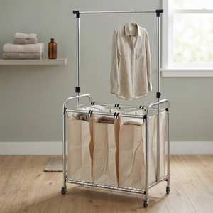 Wholesale <b>Cast</b> Iron Multifunctional Clothing Organizer Metal Laundry Basket Cart Hangers for Household Storage - Product Image 2