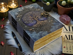 Herb Heritage Handmade Buffalo Leather Tree Life Journal <b>Pagan</b> Grimoire Book Shadows Embossed Logo Sewing Bound Vintage - Product Image 2