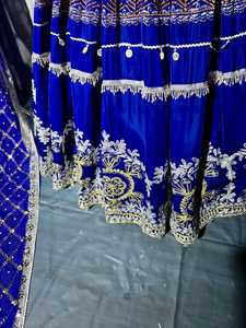 Robe de bal en velours bleu roi, col bijou, manches longues, brodée, longueur ras du sol, tenue de soirée de luxe, ensemble de vêtements de mariée - Product Image 4