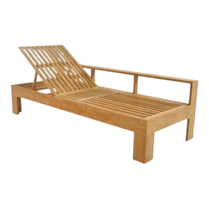 Chaise longue de jardin avec structure en teck naturel, dossier inclinable multi-positions, plateforme à lattes et étagère latérale - Product Image 3