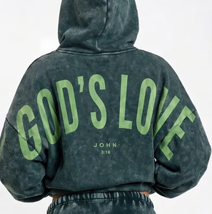 Sudadera con Capucha Oversize de Poliéster/Algodón con Diseño de Letras Personalizado 'GOD'S LOVE' para Invierno, Estilo Urbano Cristiano, Venta al por Mayor - Product Image 2