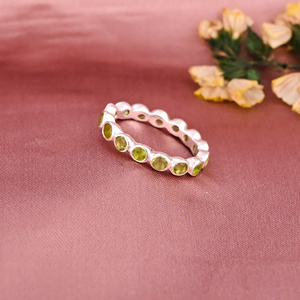 แหวนทองเหลืองชุบทอง/เงินประดับเพอริดอทด้วยการฝังแบบ Bezel รูปทรงกลม ทำด้วยมือ สำหรับผู้หญิง - Product Image 3