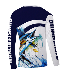 Chemise de pêche en polyester et élasthanne 170 GSM, extensible dans les 4 sens, avec motif marin sublimé, col rond, vêtements de pêche performants - Product Image 2
