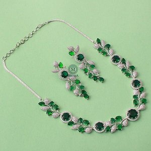 Jasmine Emerald Green 18K Gold Plated Designer Bridal Festival Necklace Set - Product Image 1
