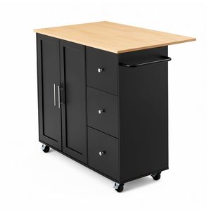 Carrello da Cucina Moderno in Rovere con Isola e Spazio di Archiviazione, Larghezza 42,4 Pollici, Carrello Mobile con 3 Cassetti e Armadietto, Ruote Girevoli - Product Image 1