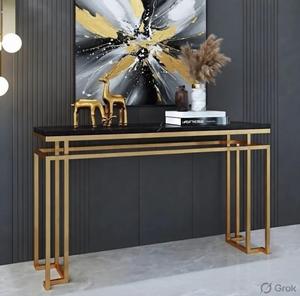 Modern <b>Black</b> Marble Top <b>Console</b> Table With Gold Metal Frame Rectangle Entryway Decor Contemporary Home Accent Piece - Product Image 2