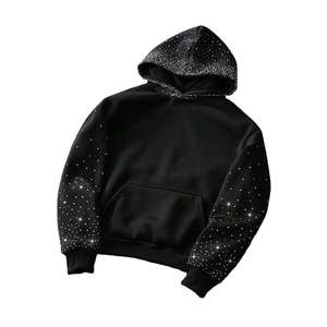 Sudadera con Capucha Negra con Pedrería para Hombre, Estilo Urbano, Mangas con Cristales, 500GSM, Oversize, con Logotipo Personalizado, Sudadera de Invierno - Product Image 1