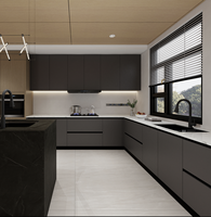 Meubles de cuisine de luxe en MDF avec finition acrylique et charnières, multiples espaces de rangement, garantie 5 ans pour usage en villa