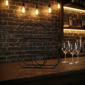 Modern Geometric Metal Wine <b>Rack</b> Freestanding <b>Bottle</b> <b>Storage</b> Organizer Decorative Countertop Display Holder Durable Home Bar - Product Image 4