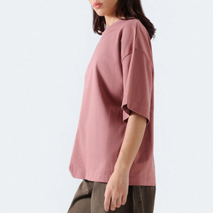 เสื้อยืดคอกลมโอเวอร์ไซส์สำหรับผู้หญิง แขนสั้น ทรงปกติ สีพื้น ผ้าฝ้ายฟลีซ 100% เป็นมิตรกับสิ่งแวดล้อม ป้องกันรอยยับ แห้งเร็ว - Product Image 5