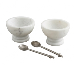 ชุดชามใส่เกลือ พริกไทย และน้ำตาล ทำจากหินอ่อนสีขาวพรีเมียม พร้อมฐานไม้และช้อนโลหะ อุปกรณ์ใส่สมุนไพรและเครื่องเทศสำหรับรับประทานอาหารที่บ้าน - Product Image 2