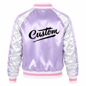 Blouson Bomber Homme Personnalisé en Satin Lavande à Col Montant, Logo Brodé sur le Devant, Fermeture Pull-Over, Style Streetwear Hiver Décontracté - Product Image 4