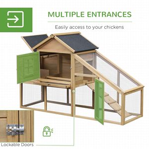 Gallinero de Madera de 69 Pulgadas con Nido, Ventana Ventilada, Bandeja Extraíble, Jaula para Aves de Corral, Rampa de Conexión, Natural - Product Image 5