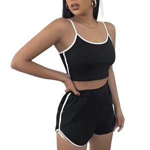 Produits tendance de haute qualité Nouveautés Femmes Débardeur court uni à épaules tombantes Short de survêtement Ensemble court 2 pièces 2026 - Product Image 3