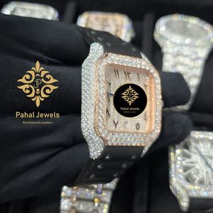 นาฬิกา Pahal Jewels Luxury Square Diamond Moissanite สำหรับทุกเพศ ตัวเรือนสแตนเลสสตีล ระบบอนาล็อก ควอตซ์ ขนาด 40 มม. กระจกแซฟไฟร์ กันน้ำ - Product Image 3