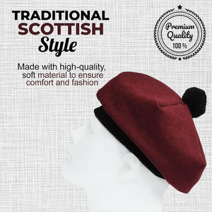 Gorro Escocés Personalizado Color Borgoña con Pompón, Gorro de Lana, Gorro de Clan de las Tierras Altas, Venta al Por Mayor - Product Image 6