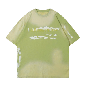 เสื้อยืดผ้าฝ้ายหนาสีเขียวออกป่าเข้มไซส์ใหญ่พิเศษพิมพ์ลายค้างคาวเสื้อผ้าแนวสตรีทฮาโลวีน - Product Image 1