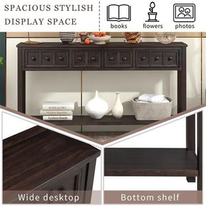 Rustic 60\" Long Espresso Entryway Console Table with Two Different Size Drawers for Storage Bottom Shelf Included - Product Image 5