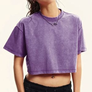 T-shirt court femme style vintage délavé à l'acide, streetwear d'été, tissu tricoté, logo personnalisé - Product Image 1