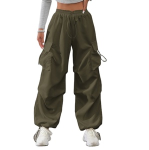 2025 American Retro High Waist Sport Cargo <b>Pants</b> for Ladies Casual Jogger with Versatile Pockets Logo Decoration Silk Material - Product Image 5