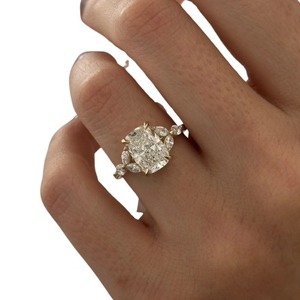 Luxury 3 Carat Elongated <b>Cushion</b> Cut Lab Grown Diamond Nature Inspired <b>Leaf</b> Engagement Ring in 14K 18K Gold or Platinum - Product Image 1