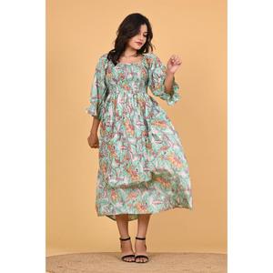 Vestido Maxi de Algodón Indio con Estampado Floral para Mujer, Estilo Boho, con Mangas Largas Fruncidas, Vestido Informal de Verano para Fiestas - Product Image 5